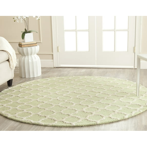 SAFAVIEH Cambridge Leonard Geometric Wool Area Rug, Light Green/Ivory, 6' x 6' Round