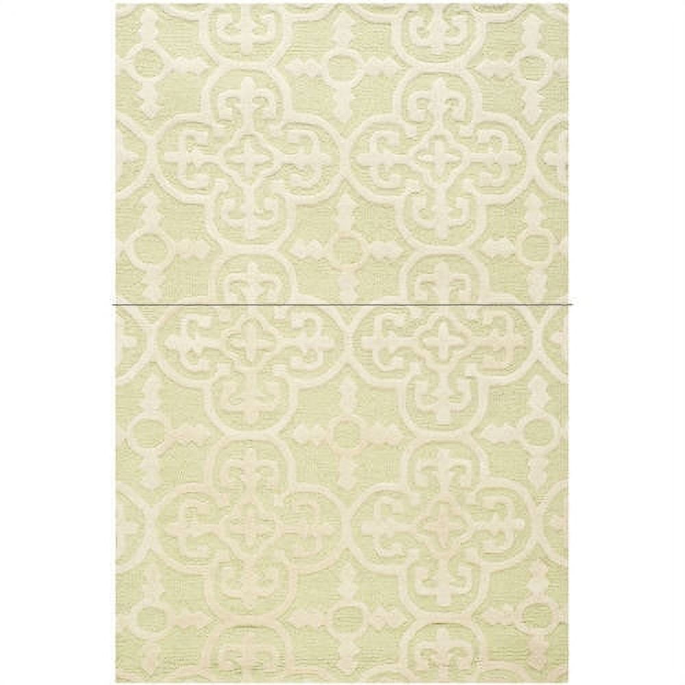 Light Green and Ivory Hand-Tufted Wool Geometric Rug, 8' x 10'