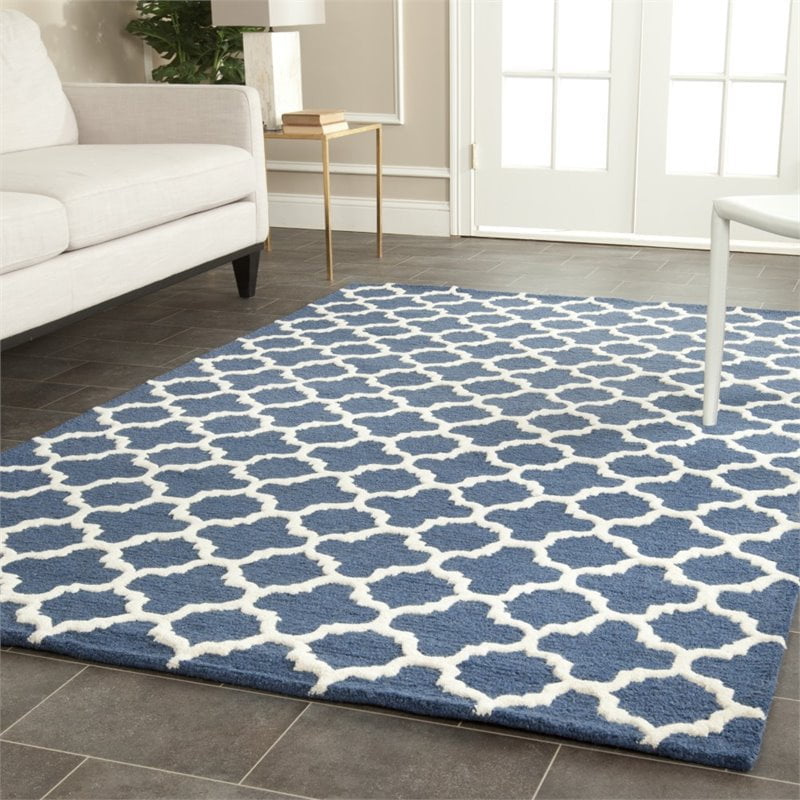 SAFAVIEH Cambridge Leonard Geometric Wool Area Rug, Navy/Ivory, 9' x 12