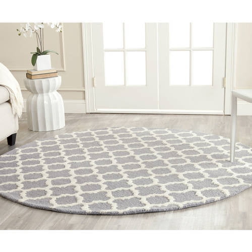 Silver and Ivory Hand-Tufted Wool Geometric Area Rug