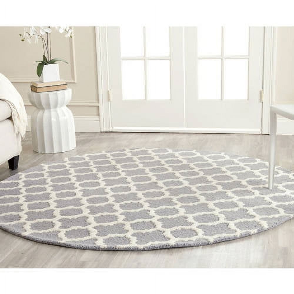 Silver and Ivory Hand-Tufted Wool Geometric Area Rug