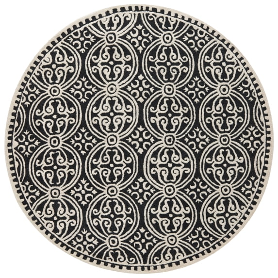 SAFAVIEH Cambridge Leslie Geometric Wool Area Rug, Black/Ivory, 10' x 10' Round
