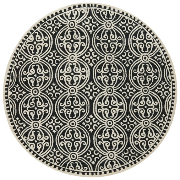 SAFAVIEH Cambridge Leslie Geometric Wool Area Rug, Black/Ivory, 3' x 3' Round