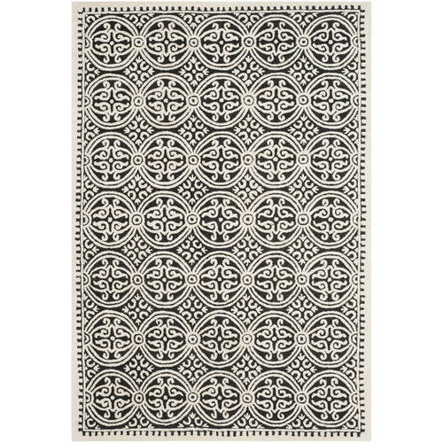 SAFAVIEH Cambridge Leslie Geometric Wool Area Rug, Black/Ivory, 5' x 8'