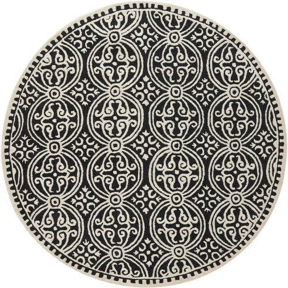 Black and Ivory Round Hand-Tufted Wool Area Rug