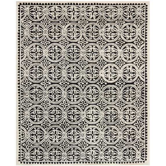 SAFAVIEH Cambridge Leslie Geometric Wool Area Rug, Black/Ivory, 8' x 8' Square