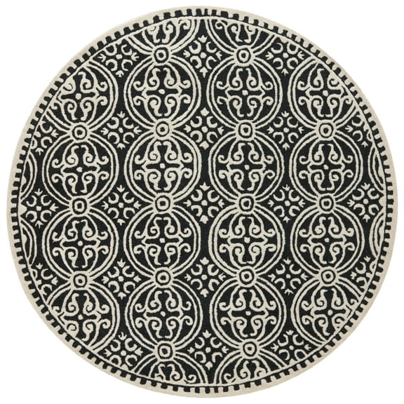 SAFAVIEH Cambridge Leslie Geometric Wool Area Rug, Black/Ivory, 9' x 9' Round