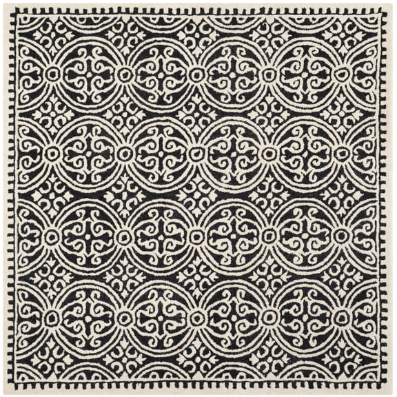 SAFAVIEH Cambridge Leslie Geometric Wool Area Rug, Black/Ivory, 9' x 9' Square