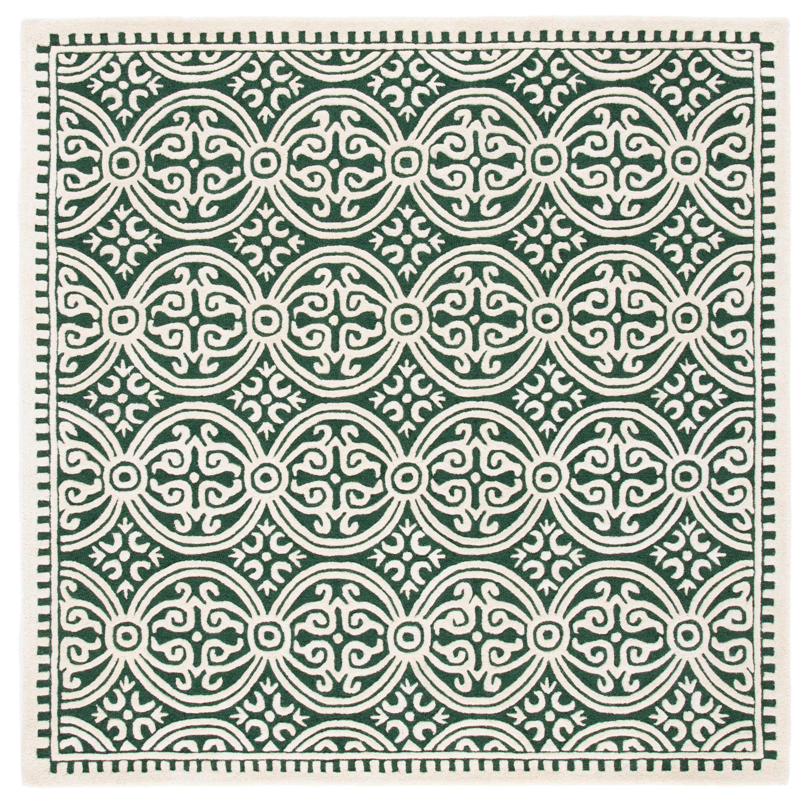 SAFAVIEH Cambridge Leslie Geometric Wool Area Rug, Dark Green/Ivory, 6' x 6' Square