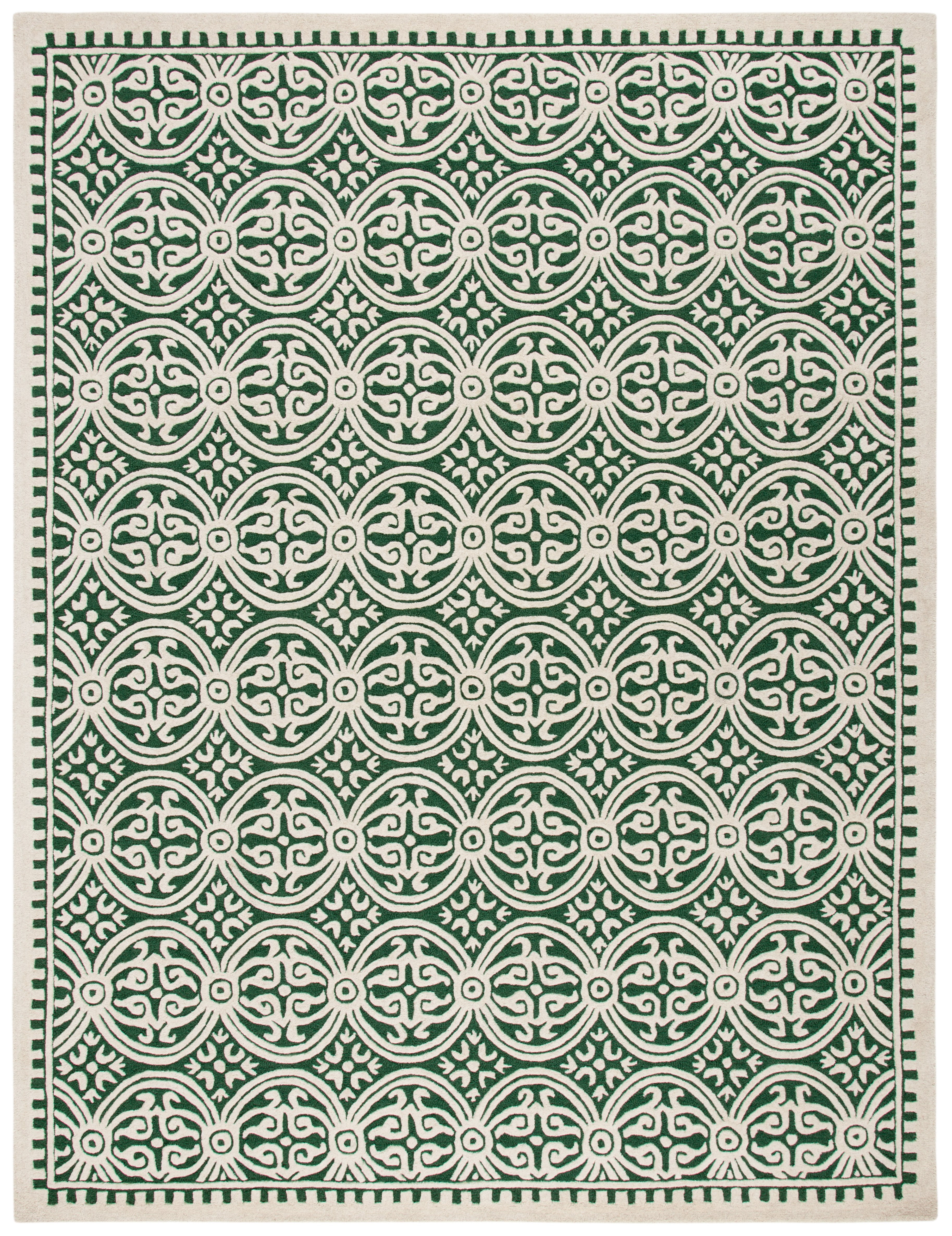 SAFAVIEH Cambridge Leslie Geometric Wool Area Rug, Dark Green/Ivory, 9' x 12'