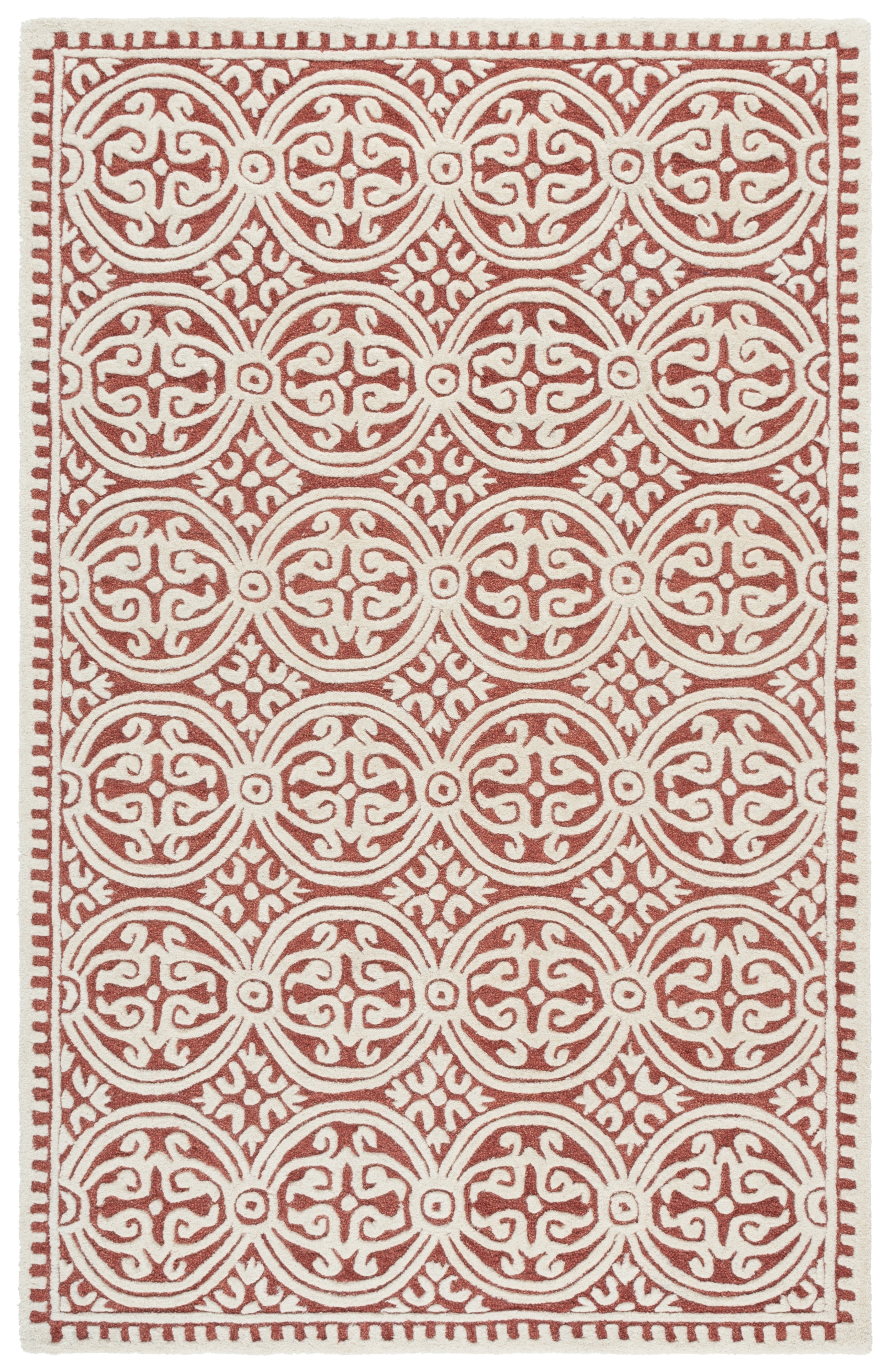 SAFAVIEH Cambridge Leslie Geometric Wool Area Rug, Ivory/Red, 6' x 9'
