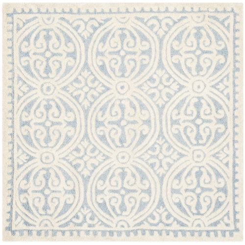 SAFAVIEH Cambridge Leslie Geometric Wool Area Rug, Light Blue/Ivory, 10' x 10' Square