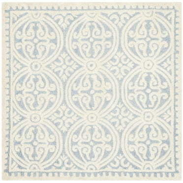 SAFAVIEH Cambridge Leslie Geometric Wool Area Rug, Light Blue/Ivory, 4' x 4' Square