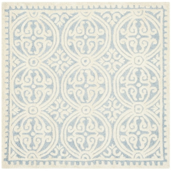 SAFAVIEH Cambridge Leslie Geometric Wool Area Rug, Light Blue/Ivory, 4' x 4' Square
