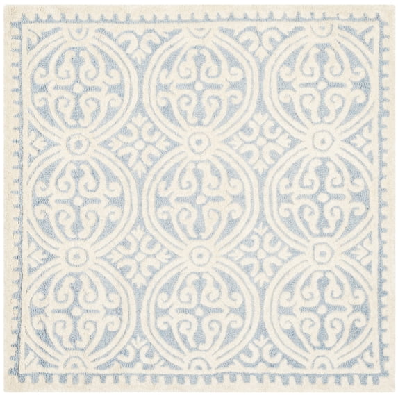 SAFAVIEH Cambridge Leslie Geometric Wool Area Rug, Light Blue/Ivory, 4' x 4' Square
