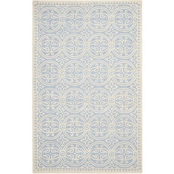 SAFAVIEH Cambridge Leslie Geometric Wool Area Rug, Light Blue/Ivory, 4' x 6'