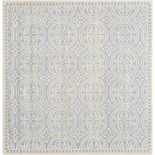 SAFAVIEH Cambridge Leslie Geometric Wool Area Rug, Light Blue/Ivory, 6' x 6' Square