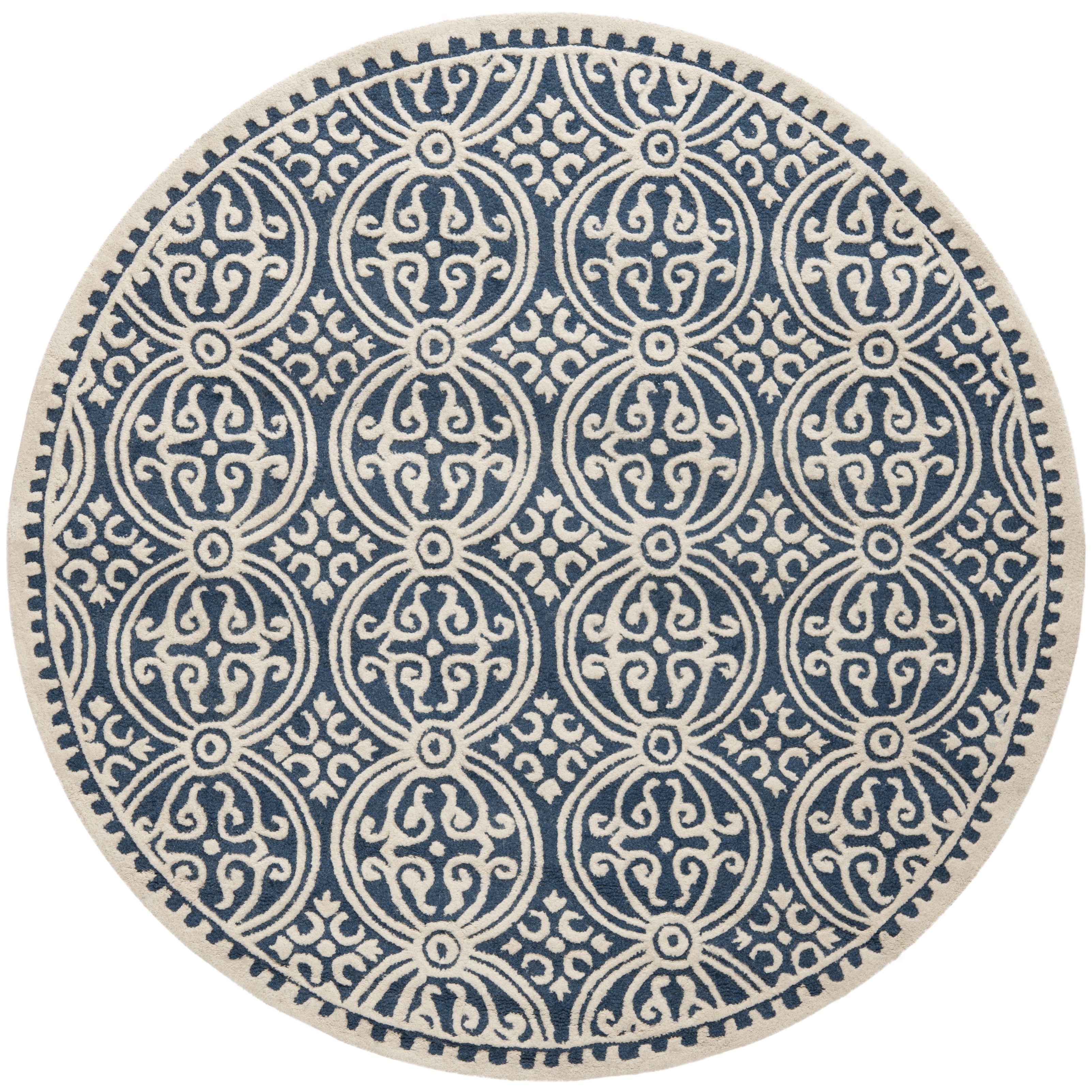 SAFAVIEH Cambridge Leslie Geometric Wool Area Rug, Navy Blue/Ivory, 12' x 12' Round