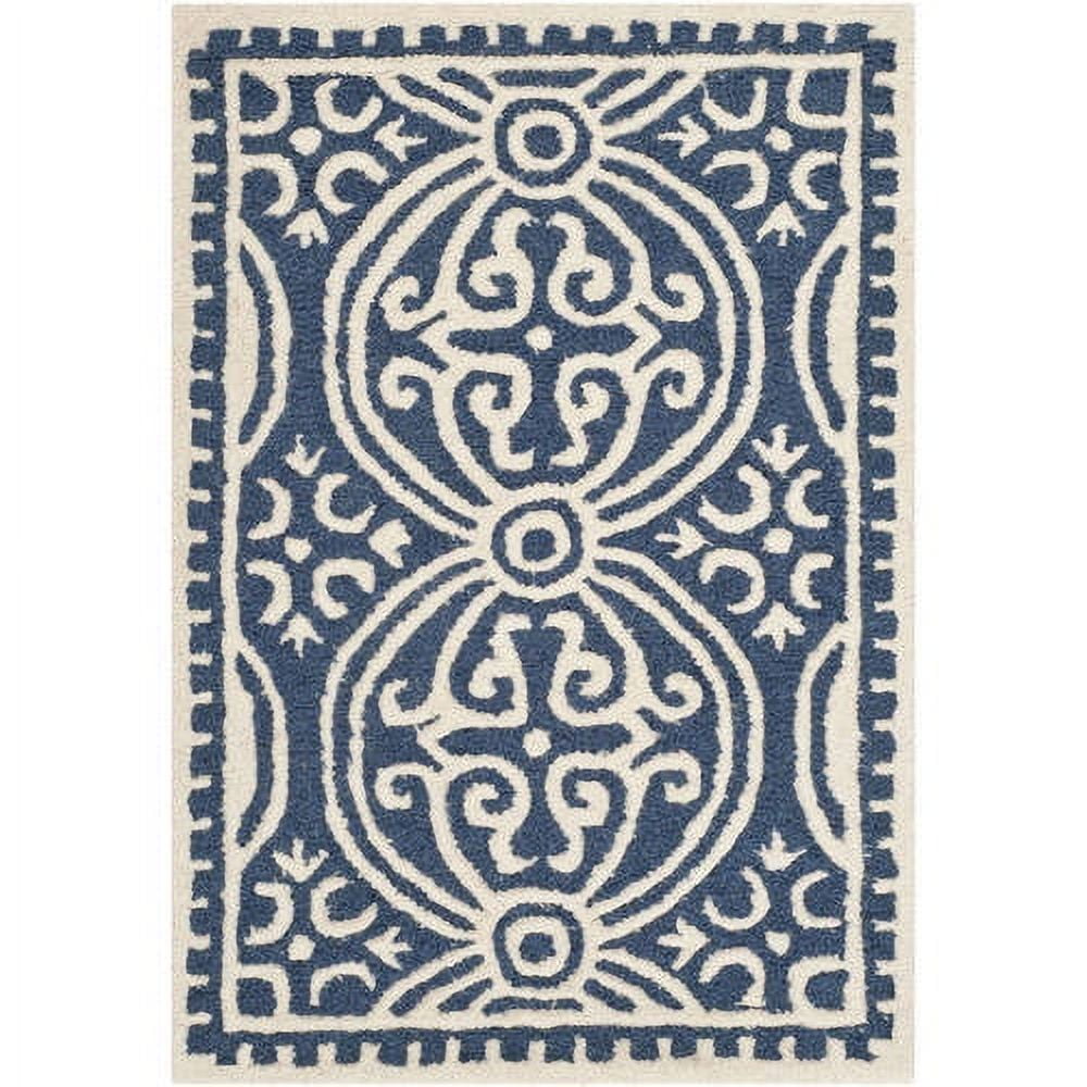 Navy Blue and Ivory Hand-Tufted Wool Area Rug