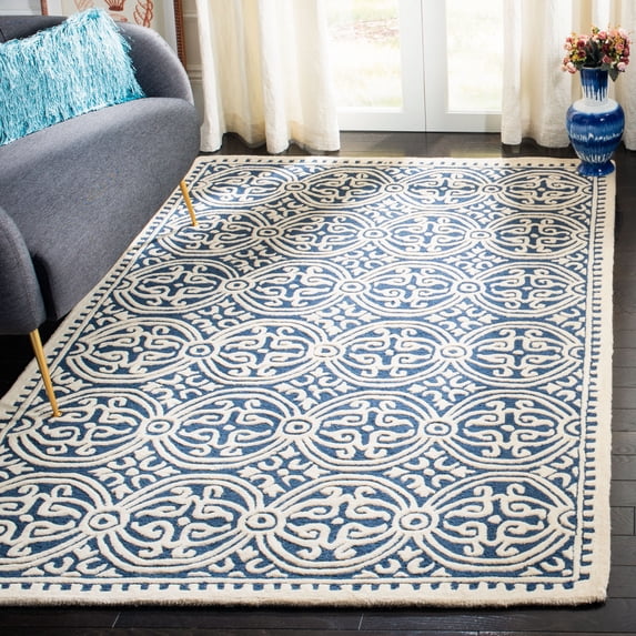 SAFAVIEH Cambridge Leslie Geometric Wool Area Rug, Navy Blue/Ivory, 2' x 3'