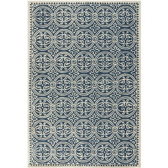 SAFAVIEH Cambridge Leslie Geometric Wool Area Rug, Navy Blue/Ivory, 6' x 9'