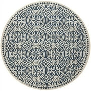 SAFAVIEH Cambridge Leslie Geometric Wool Area Rug, Navy Blue/Ivory, 8' x 8' Round