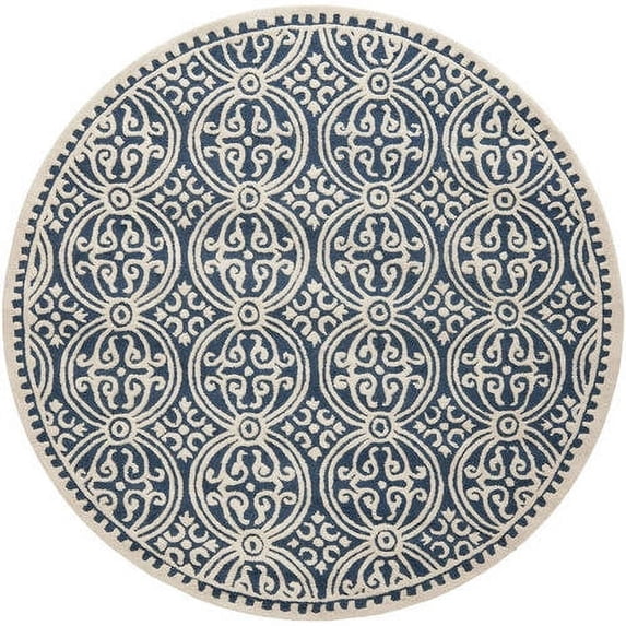 SAFAVIEH Cambridge Leslie Geometric Wool Area Rug, Navy Blue/Ivory, 8' x 8' Round
