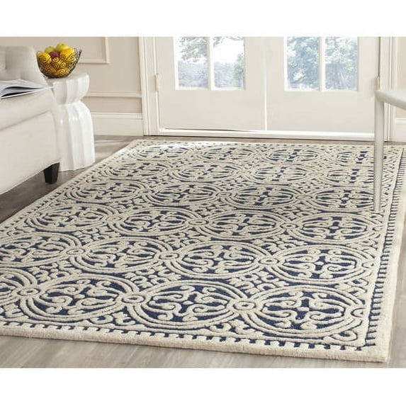 SAFAVIEH Cambridge Leslie Geometric Wool Area Rug, Navy Blue/Ivory, 8' x 8' Square
