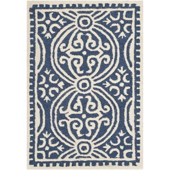 SAFAVIEH Cambridge Leslie Geometric Wool Area Rug, Navy Blue/Ivory, 9' x 9' Round