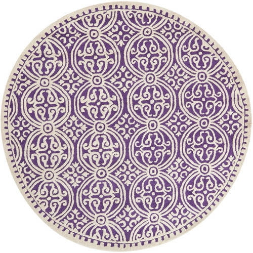 SAFAVIEH Cambridge Leslie Geometric Wool Area Rug, Purple/Ivory, 4' x 4' Round