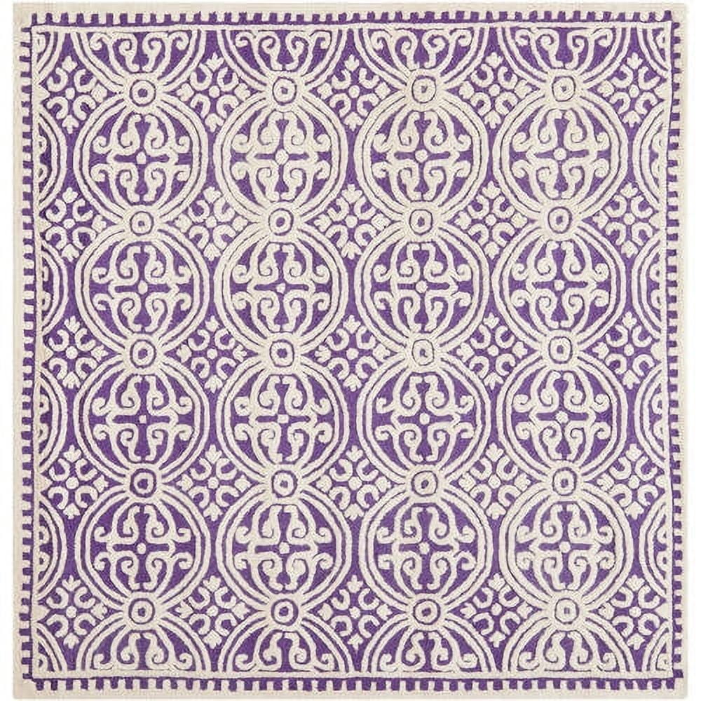 SAFAVIEH Cambridge Leslie Geometric Wool Area Rug, Purple/Ivory, 4' x 4' Square
