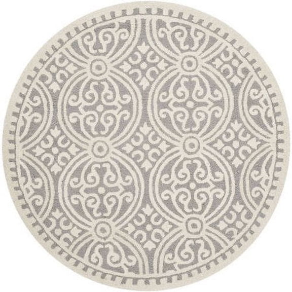 SAFAVIEH Cambridge Leslie Geometric Wool Area Rug, Silver/Ivory, 10' x 10' Round
