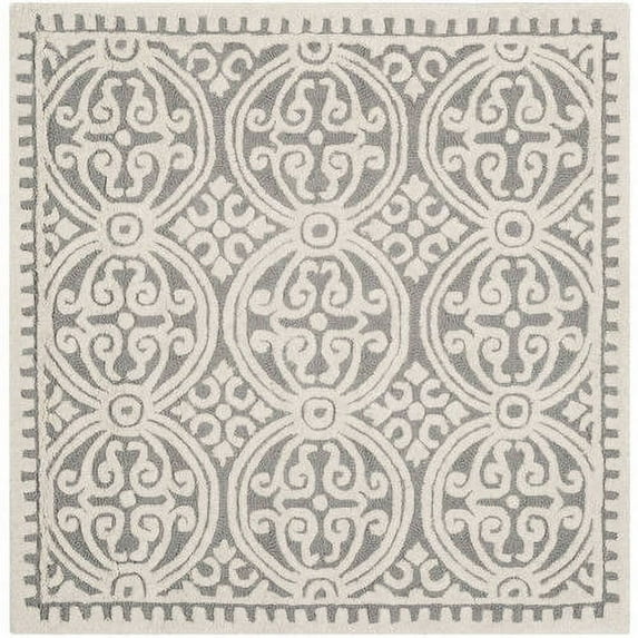 SAFAVIEH Cambridge Leslie Geometric Wool Area Rug, Silver/Ivory, 10' x 10' Square