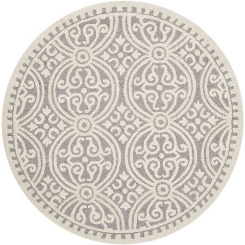 SAFAVIEH Cambridge Leslie Geometric Wool Area Rug, Silver/Ivory, 4' x 4' Round