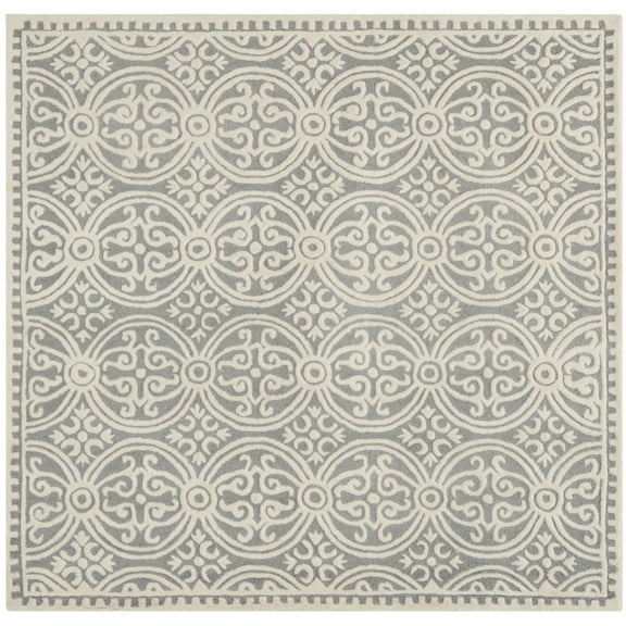 SAFAVIEH Cambridge Leslie Geometric Wool Area Rug, Silver/Ivory, 4' x 4' Square