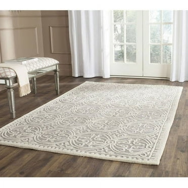 SAFAVIEH Cambridge Leslie Geometric Wool Area Rug, Silver/Ivory, 5' x 8'