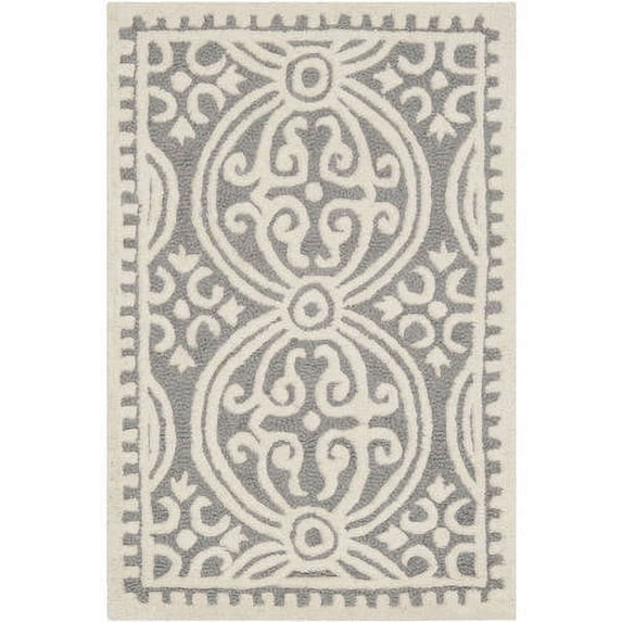 SAFAVIEH Cambridge Leslie Geometric Wool Area Rug, Silver/Ivory, 6' x 6' Square