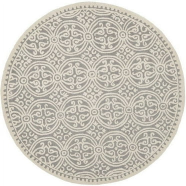 SAFAVIEH Cambridge Leslie Geometric Wool Area Rug, Silver/Ivory, 8' x 8' Round