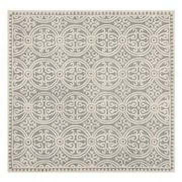 SAFAVIEH Cambridge Leslie Geometric Wool Area Rug, Silver/Ivory, 9' x 9' Square