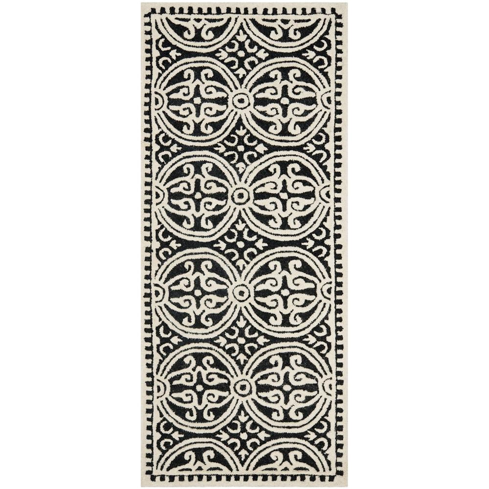 SAFAVIEH Cambridge Leslie Geometric Wool Runner Rug, Black/Ivory, 2'6" x 10'