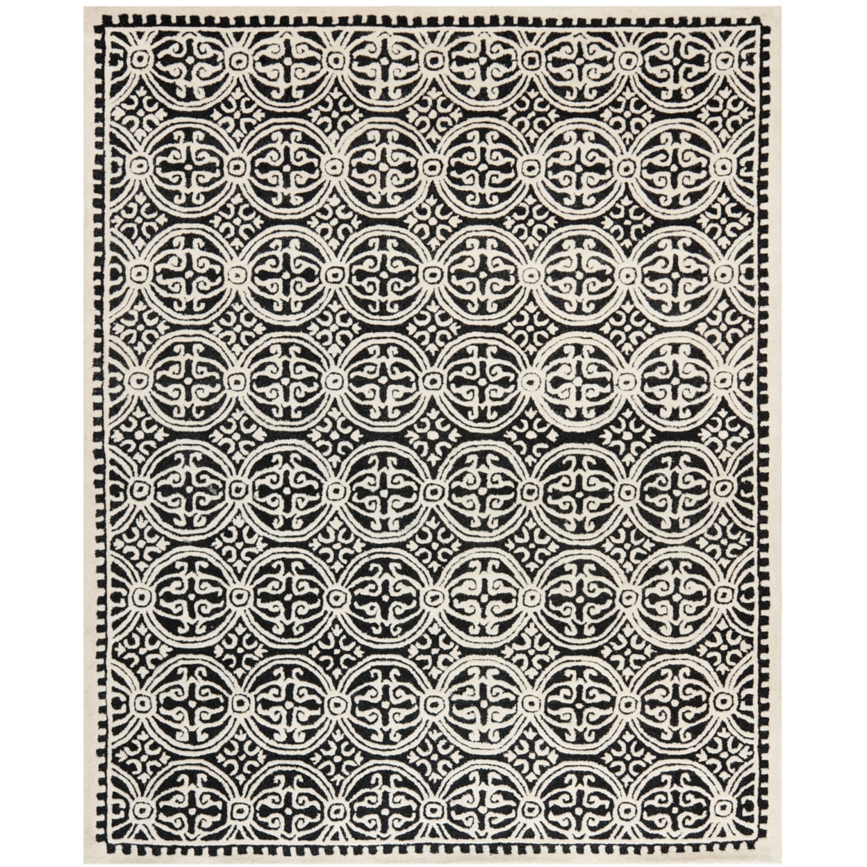 Elegant Cambridge Black/Ivory Hand-Tufted Wool Runner Rug, 2'6" x 10'