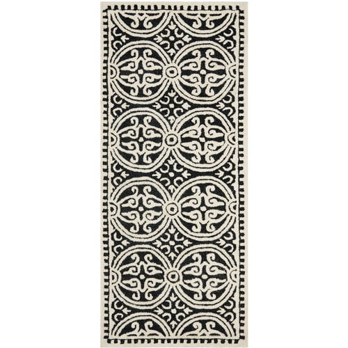 SAFAVIEH Cambridge Leslie Geometric Wool Runner Rug, Black/Ivory, 2'6" x 8'