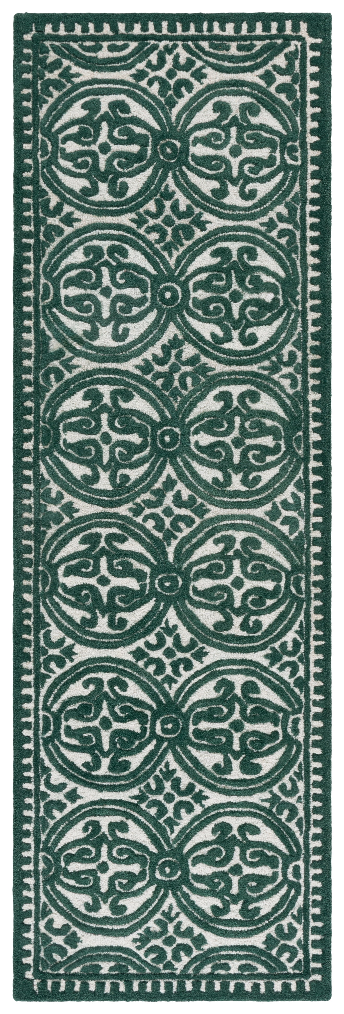 SAFAVIEH Cambridge Leslie Geometric Wool Runner Rug, Ivory/Green, 2'6" x 8'
