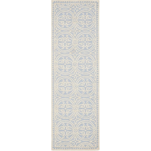 SAFAVIEH Cambridge Leslie Geometric Wool Runner Rug, Light Blue/Ivory, 2'6" x 12'