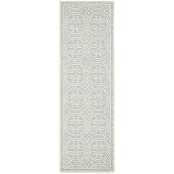 SAFAVIEH Cambridge Leslie Geometric Wool Runner Rug, Light Blue/Ivory, 2'6" x 18'
