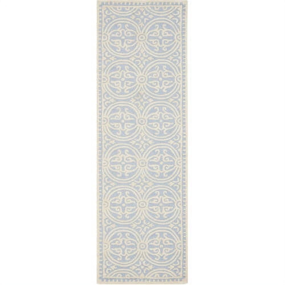 SAFAVIEH Cambridge Leslie Geometric Wool Runner Rug, Light Blue/Ivory, 2'6" x 22'
