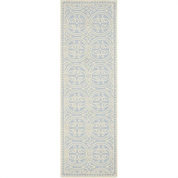 SAFAVIEH Cambridge Leslie Geometric Wool Runner Rug, Light Blue/Ivory, 2'6" x 22'