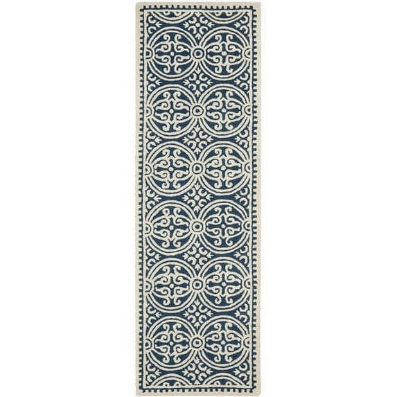 SAFAVIEH Cambridge Leslie Geometric Wool Runner Rug, Navy Blue/Ivory, 2'6" x 12'