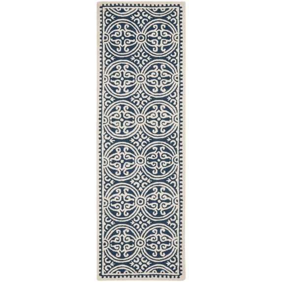 SAFAVIEH Cambridge Leslie Geometric Wool Runner Rug, Navy Blue/Ivory, 2'6" x 20'