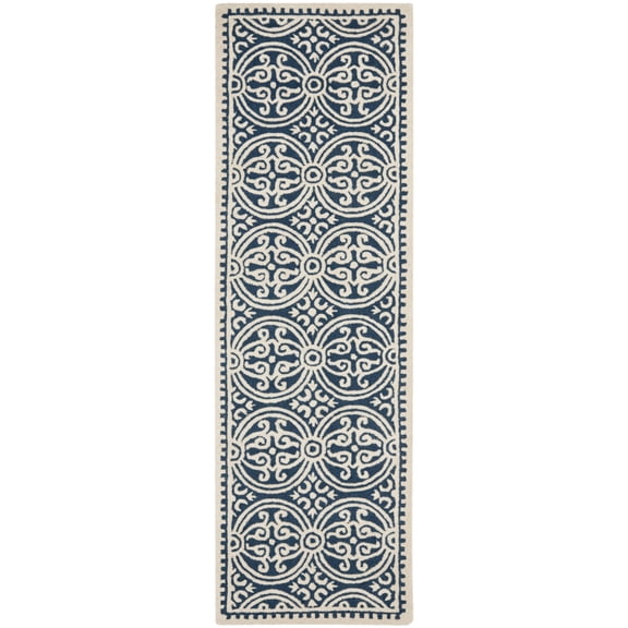 SAFAVIEH Cambridge Leslie Geometric Wool Runner Rug, Navy Blue/Ivory, 2'6" x 20'